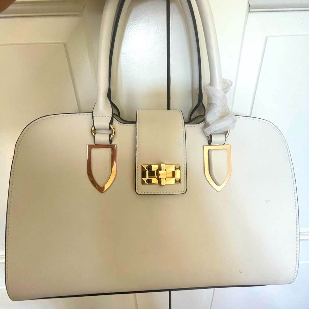 La Terre Fashion vegan Satchel off white cream gold hardware